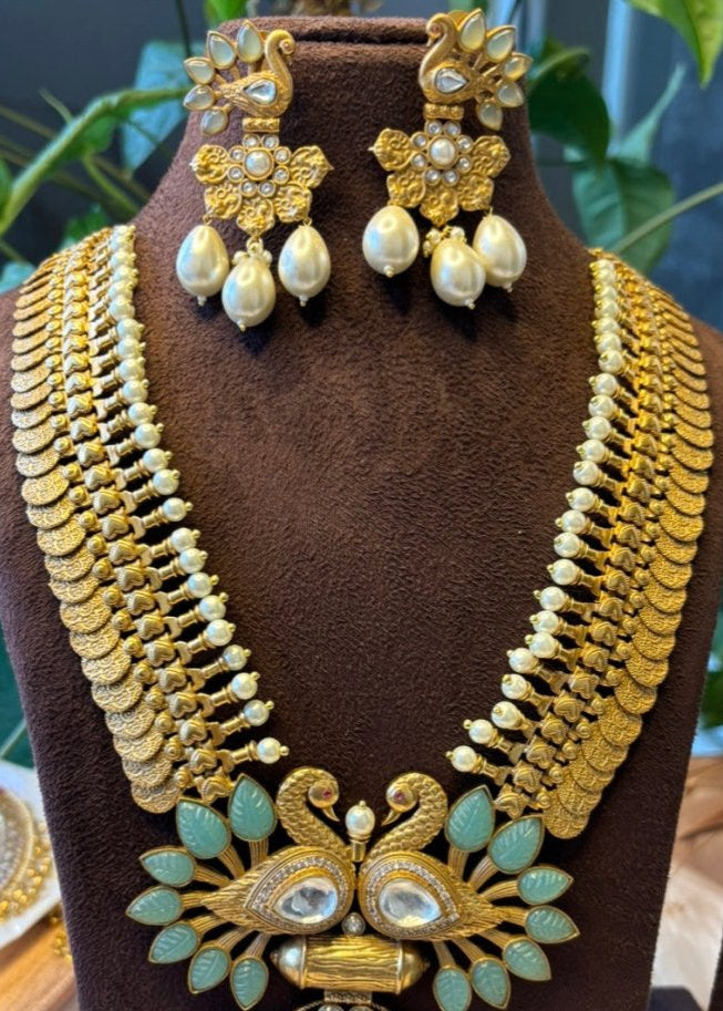 Peacock Fusion Gold Coin Haram Necklace - MR Jewels